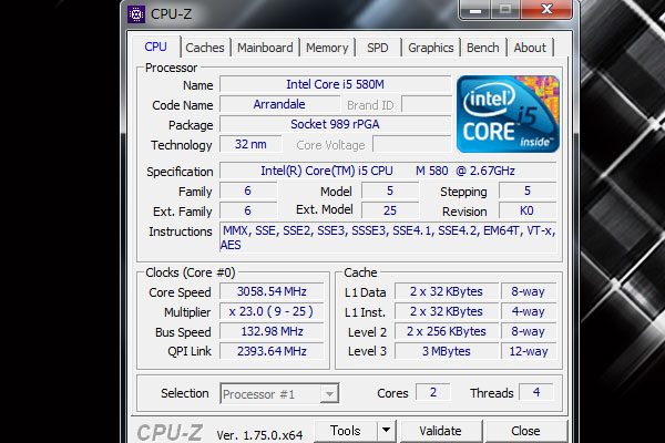 28-Gateway-ID59C-HD52D-CPU交換後-初起動-CPU-Z-core-i5-580M-の動作を確認