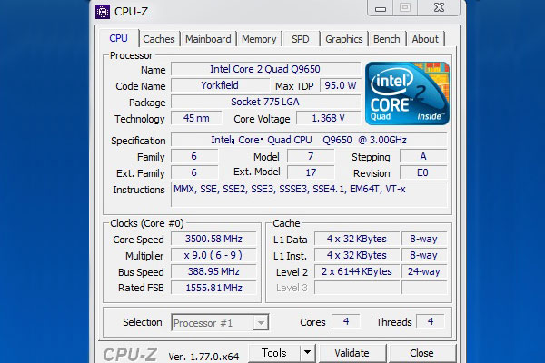 ASUS-P5Q-intel-core2-Quad-Q9650-オーバークロック-3500MHz-高負荷-CPU-Z